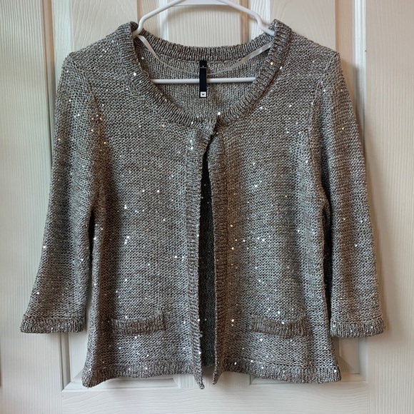 Woolworths Women’s knit sequins cropped Open Front Cardigan Small beige - Picture 1 of 6